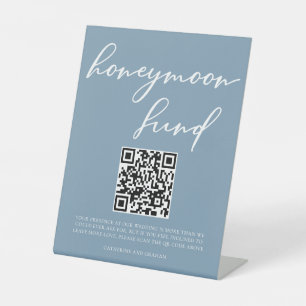 Dusty Blue Wedding Honeymoon Fund QR Code Pedestal Sign