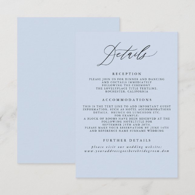 Dusty Blue Wedding Information Enclosure Card (Front/Back)