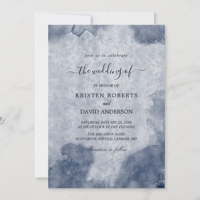dusty blue wedding invitation (Front)