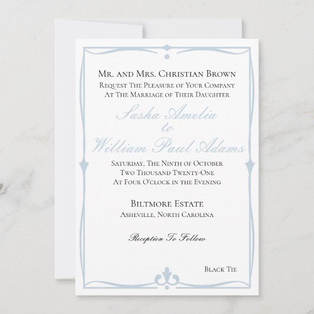 Dusty Blue Wedding Invitation (Front)
