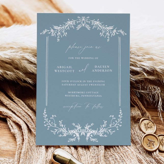 Dusty Blue Wedding Invitation Announcement Card (Creator Uploaded)