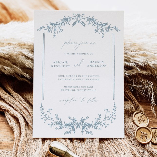 Dusty Blue Wedding Invitation Announcement Card (Creator Uploaded)