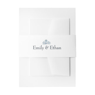 Dusty Blue Wedding Invitation Monogram Floral Belly Band
