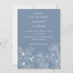 Dusty Blue Wedding Invitation with Lilies