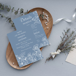 Dusty Blue Wedding Invitation with Lilies