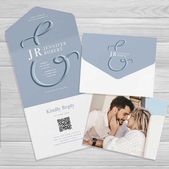 Dusty Blue Wedding Invitation with Monogram (Creator Uploaded)