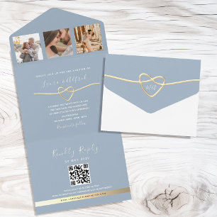 Dusty Blue Wedding Invitation with Photo Collage
