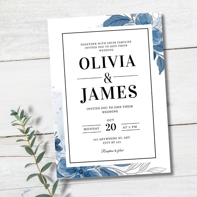 Dusty Blue Wedding Invite, Elegant Floral Wedding Invitation (Creator Uploaded)