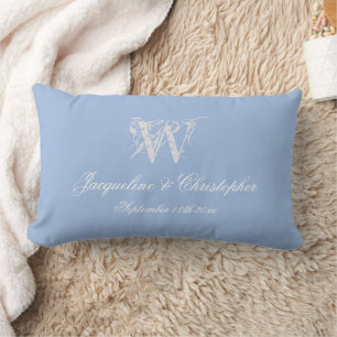 Dusty Blue Wedding Keepsake Monogram Script Names  Lumbar Cushion