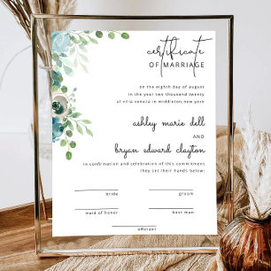 Dusty Blue Wedding Marriage Certificate Card Poster