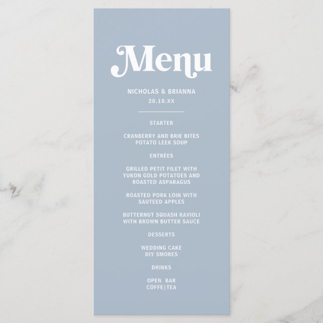 Dusty Blue Wedding Menu (Front)