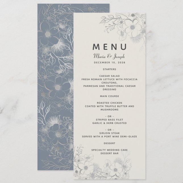 Dusty Blue Wedding Menu (Front/Back)