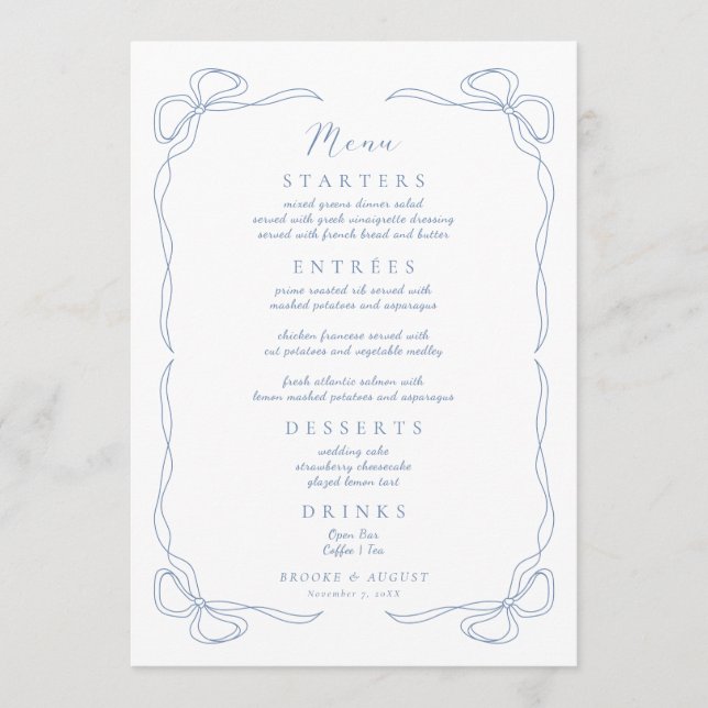 Dusty Blue Wedding Menu (Front)
