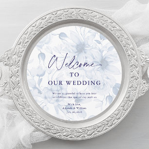 Dusty Blue Wedding Menu Card with Welcome Message