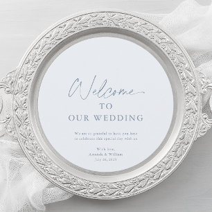 Dusty Blue Wedding Menu Card with Welcome Message