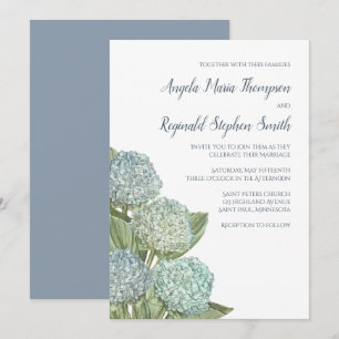 Dusty Blue Wedding Modern Hydrangea Simple  Invitation
