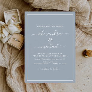 Dusty Blue Wedding Modern Typography Invitation