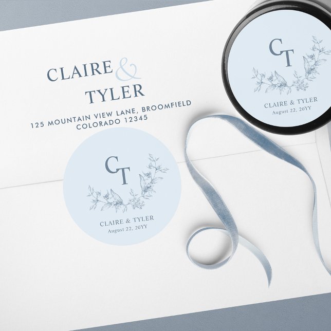 Dusty Blue Wedding Monogram Envelope Seal / Favour (Creator Uploaded)