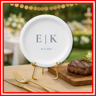 Dusty Blue Wedding   Monogram Paper Plate