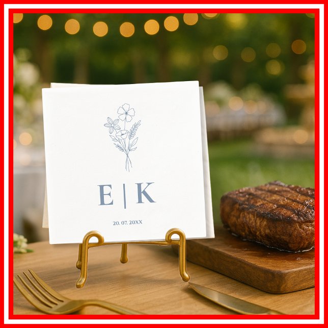 Dusty Blue Wedding | Monogram Wildflower Napkin (Creator Uploaded)