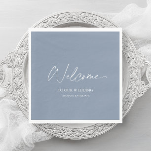 Dusty Blue Wedding Napkin – Welcome