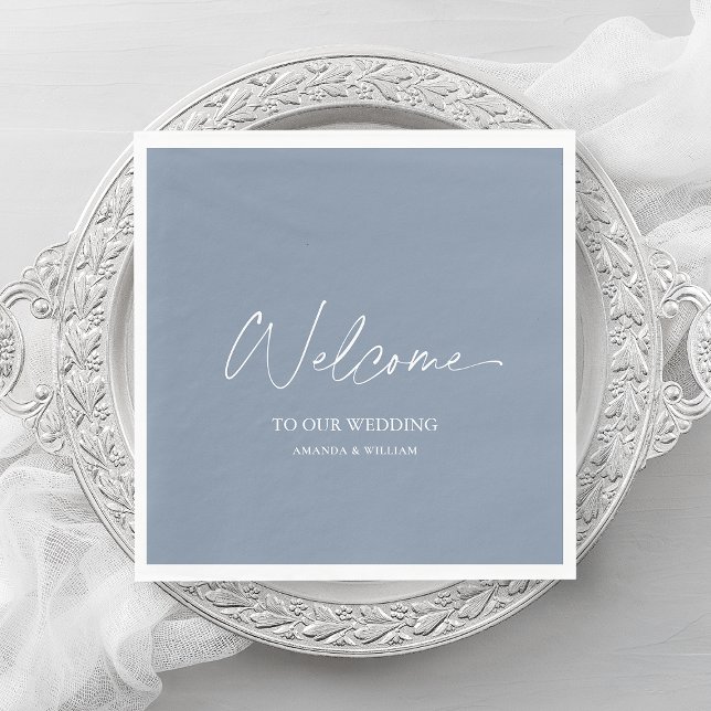 Dusty Blue Wedding Napkin – Welcome (Creator Uploaded)