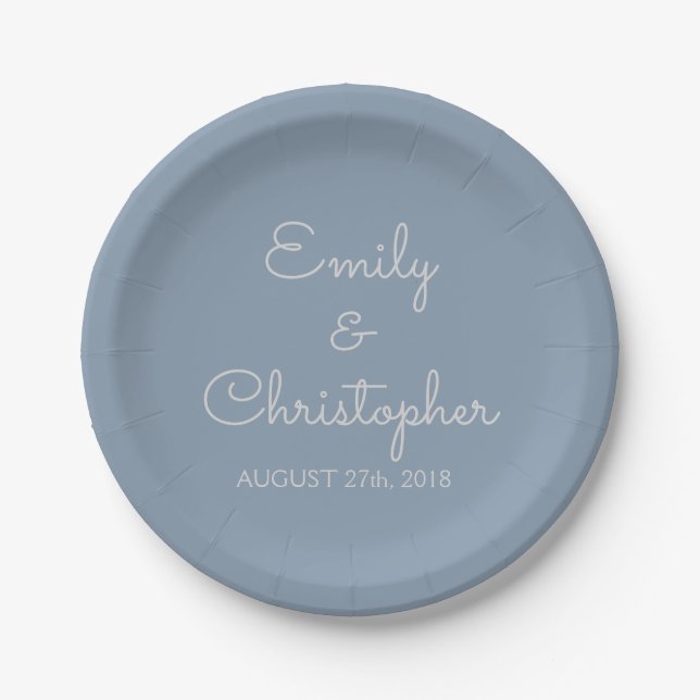 Dusty Blue Wedding or Reception Simple Plates (Front)