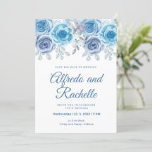 dusty blue wedding peony rose floral wedding invit