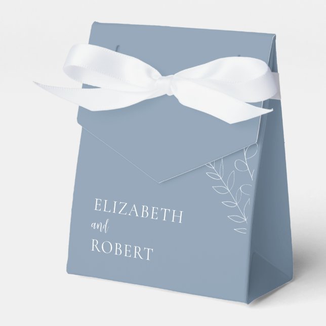 Dusty Blue Wedding Personalised Elegant Botanical Favour Box (Front Side)