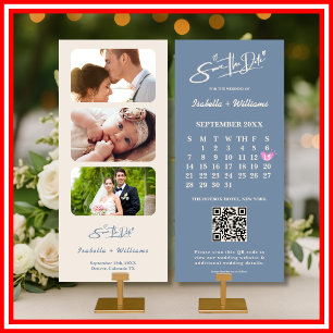Dusty Blue Wedding Photo QR Code Elegant