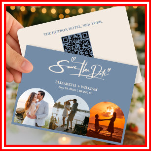 Dusty Blue Wedding Photo QR Code Elegant Save The Date