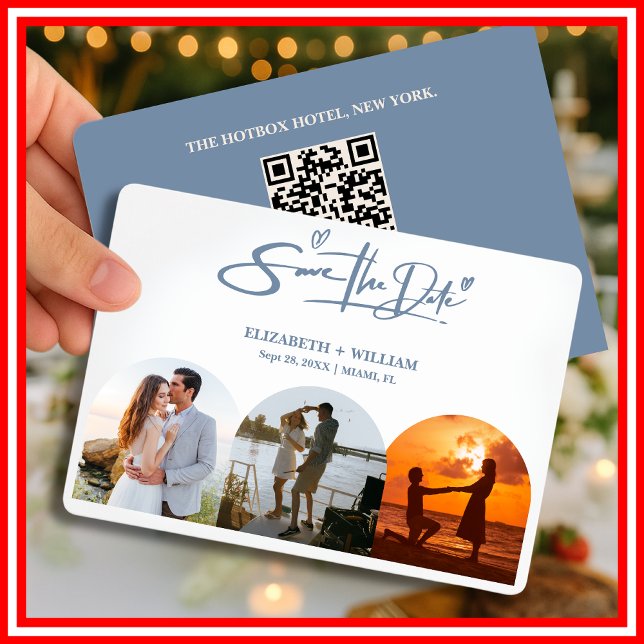Dusty Blue Wedding Photo QR Code Elegant Save The Date (Creator Uploaded)