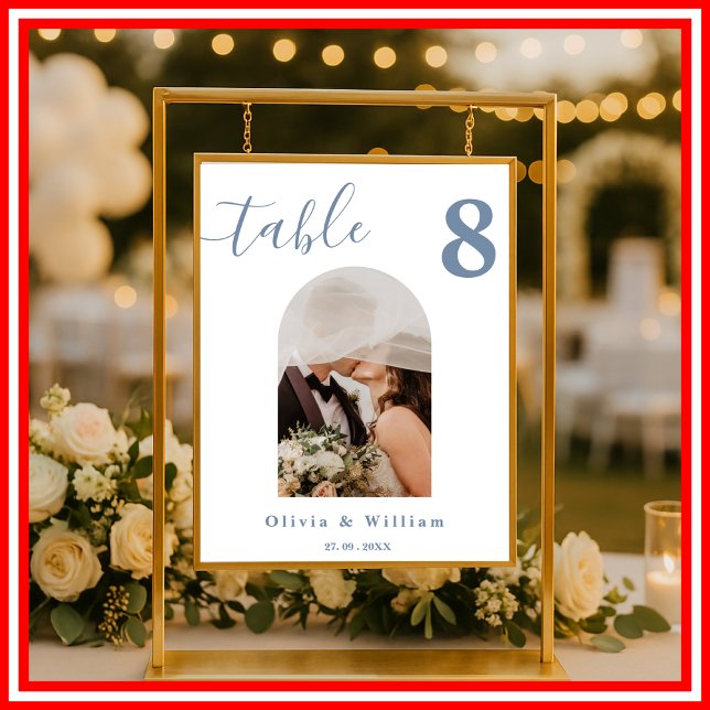 Dusty Blue Wedding PHOTO Table Number  Poster (Creator Uploaded)