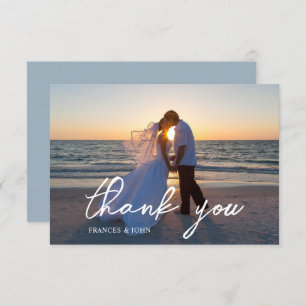 Dusty Blue Wedding Photo Thank You Card
