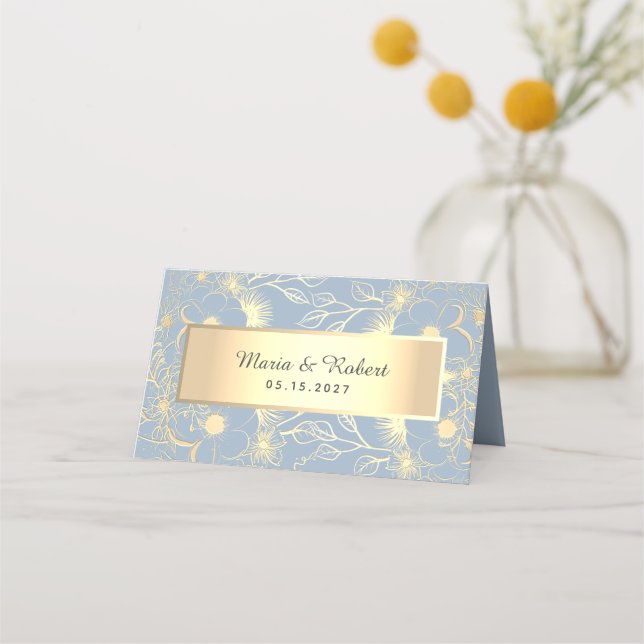 Dusty Blue Wedding Place Card (Back)