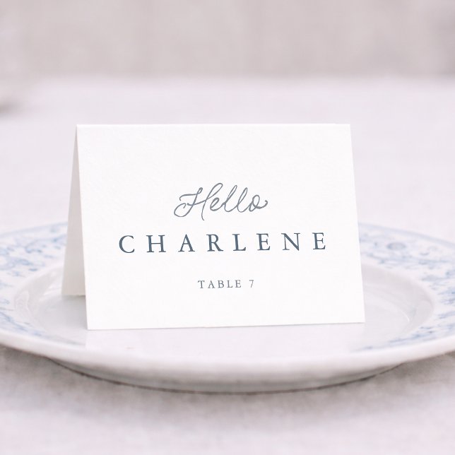 Dusty Blue Wedding Place Card with Table Number (Creator Uploaded)