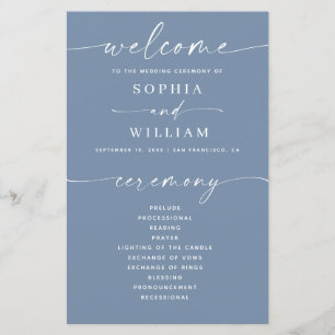 Dusty Blue Wedding Program   Coastal Ceremony