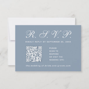Dusty Blue Wedding QR Code Simple Calligraphy      RSVP Card