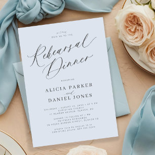 Dusty blue wedding rehearsal dinner invitation