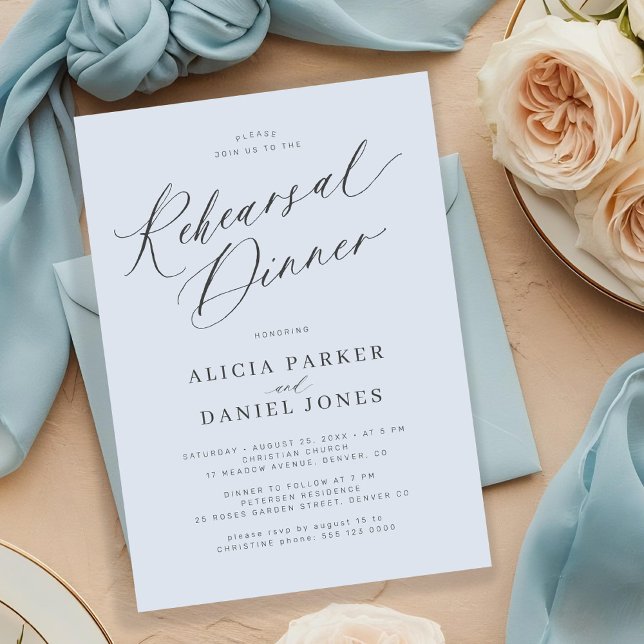 Dusty blue wedding rehearsal dinner invitation (Creator Uploaded)