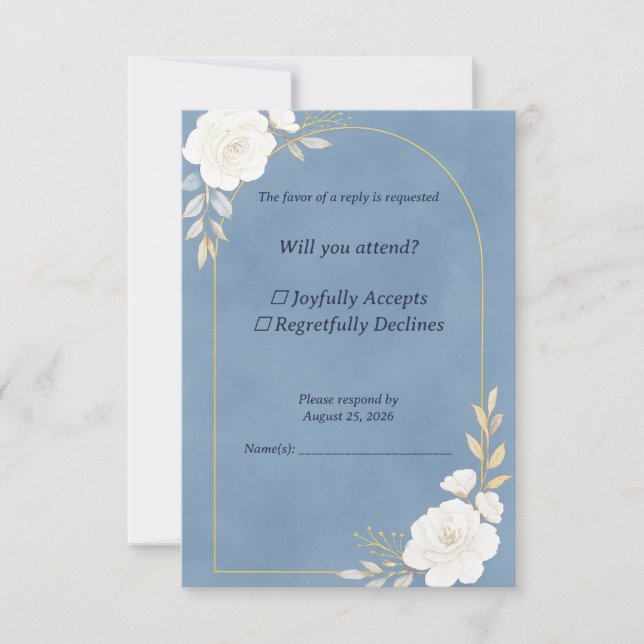 Dusty Blue Wedding RSVP Card (Front)