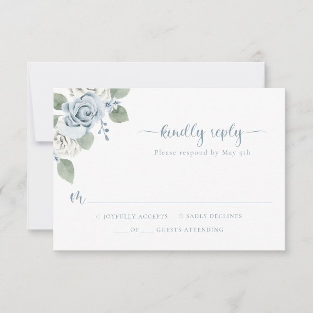 Dusty Blue Wedding RSVP Card (Front)