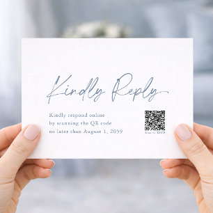 Dusty Blue Wedding RSVP Card with QR Code
