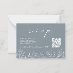 Dusty Blue Wedding RSVP   QR Code Enclosure Card