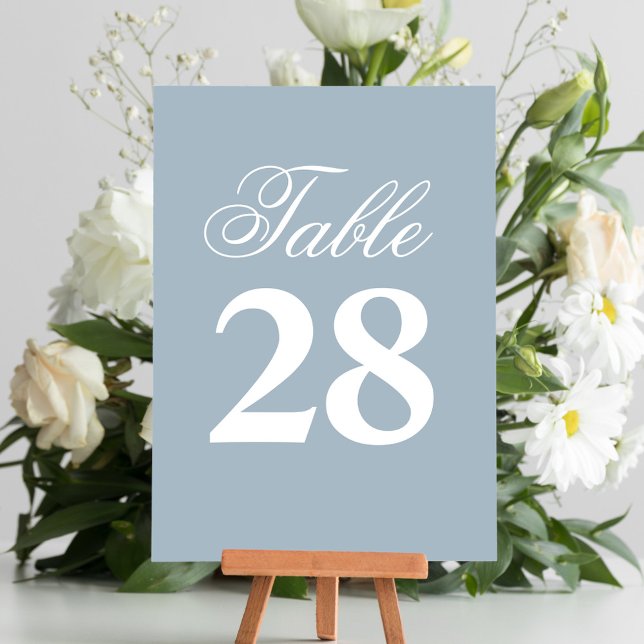 Dusty Blue Wedding Script Simple Table Number  (Dusty blue wedding table sign.)