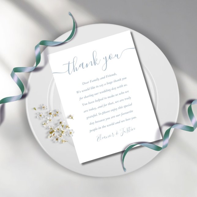 Dusty Blue Wedding Script Thank You Place Card (Creator Uploaded)