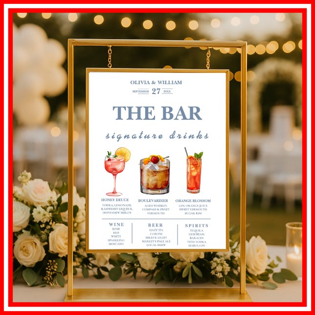 Dusty Blue Wedding Signature Drinks Bar Menu  Poster (Creator Uploaded)