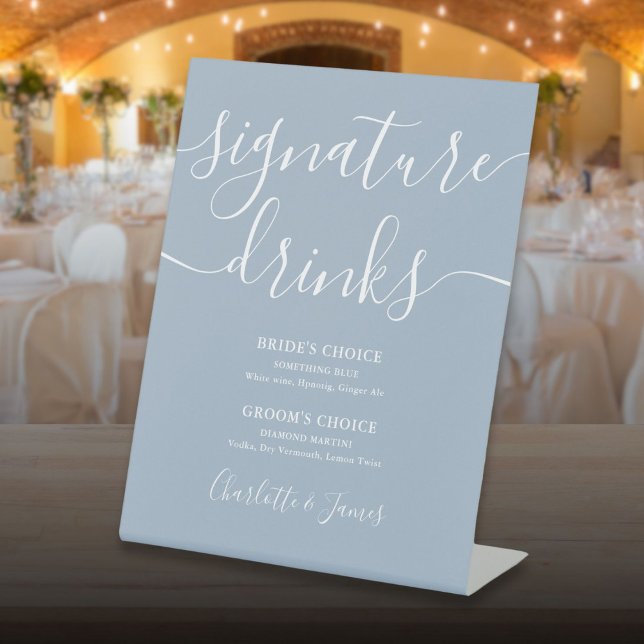 Dusty Blue Wedding Signature Drinks Pedesta Pedestal Sign (Dusty Blue Wedding Signature Drinks Pedesta Pedestal Sign)