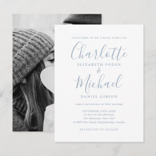Dusty Blue Wedding Signature Script Invitation Postcard