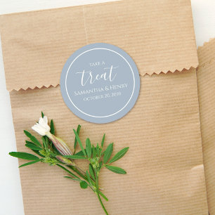 Dusty Blue Wedding Simple Calligraphy Script Treat Classic Round Sticker
